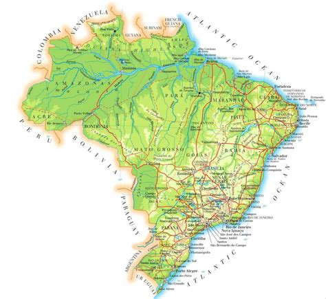 Geographical map of Brazil: topography and physical features of Brazil