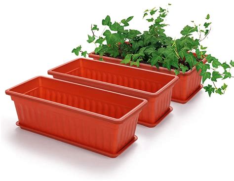 3 Pcs 17 Inch Window Box Planter, Happon Plastic Rectangular Windowsill ...