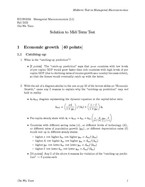 ECON3024 midterm (answer key) - ECON3024: Managerial Macroeconomics (L1 ...