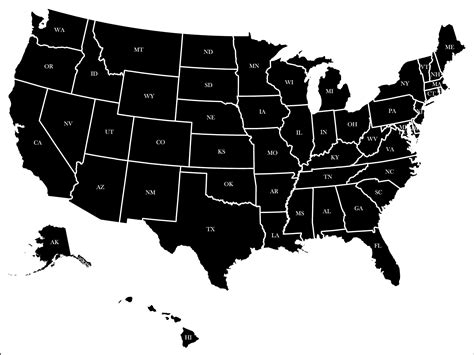 Usa staaten karte, Usa staaten, Schwarzer hintergrund