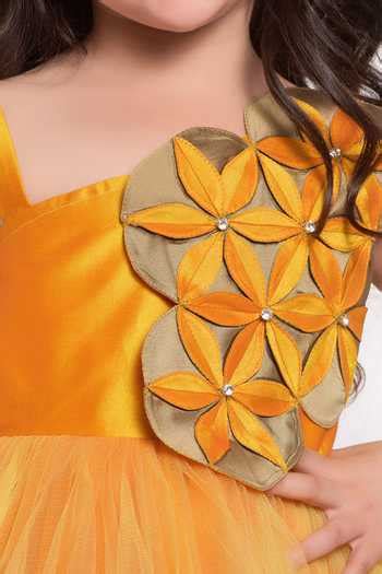 Buy Yellow Net Embroidery Floral Embellished Gown For Girls by Jelly ...