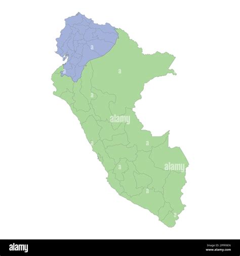 High quality political map of Peru and Ecuador with borders of the regions or provinces. Vector ...