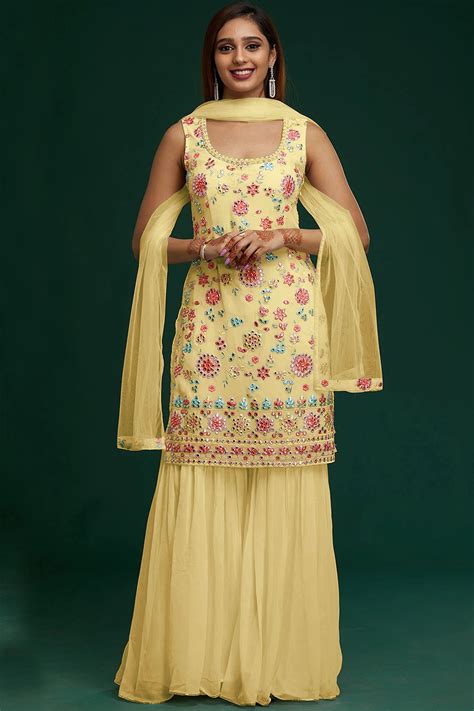Buy Lemon Yellow Georgette Salwar Suit online-Karagiri
