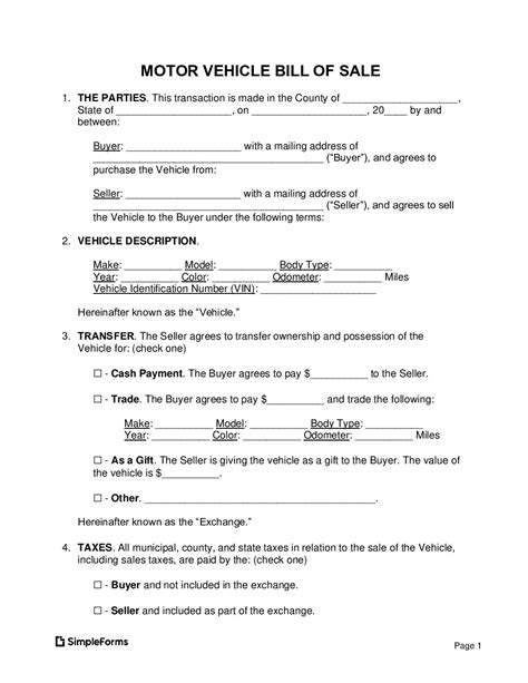 Massachusetts Bill of Sale - Simple Forms PDF | WORD | EXCEL | ODT