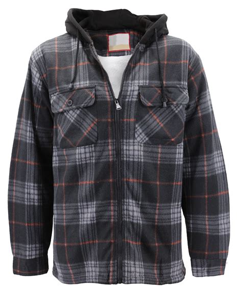 Men's Heavyweight Flannel Zip Up Fleece Lined Plaid Sherpa Hoodie ...