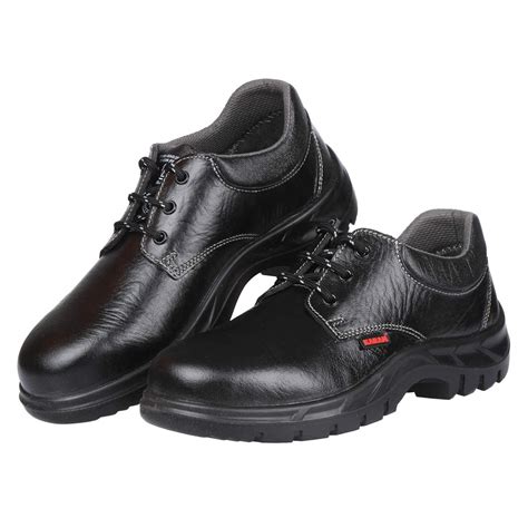 Karam FS02 Black Leather Safety Shoes for Men | Single Density with ...