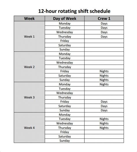 12 Hour Schedule Template | Schedule templates, Shift schedule ...