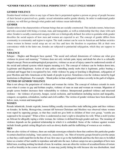 Gender Violence Cultural Perspective - “GENDER VIOLENCE: A CULTURAL ...