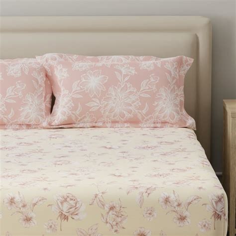 Buy LAYERS Basicx Cotton 120TC Floral Print 3Pcs Queen Bedsheet Set ...