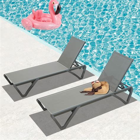 Amazon.com : Domi Pool Lounge Chairs Set of 2, Adjustable Aluminum ...