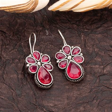 Elegant Floral Navarathiri Oxidised Teardrop Earrings - Sasitrends