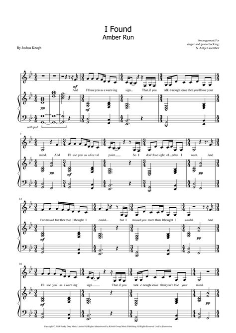 I Found (arr. S. Antje Guenther) by Amber Run Sheet Music for Piano & Vocal at Sheet Music Direct
