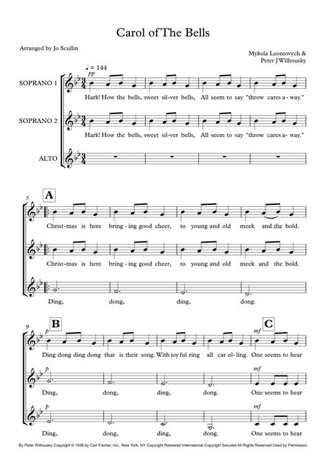 Carol Of The Bells (arr. Jo Scullin) by David Rose Sheet Music for SSA ...