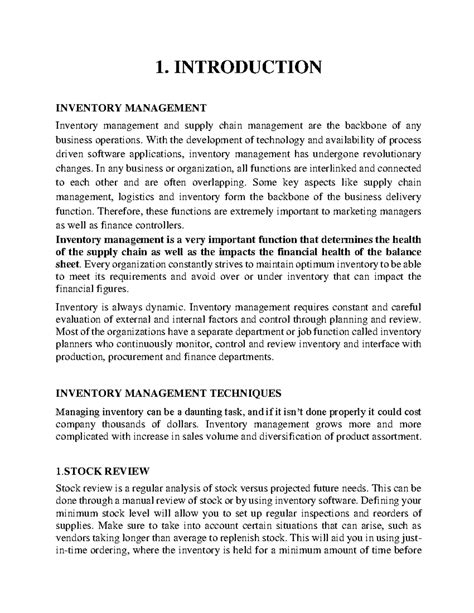 Inventory managment technique - 1. INTRODUCTION INVENTORY MANAGEMENT ...