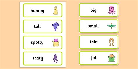 Adjectives Word Cards | Alien Adjectives | Describing Aliens