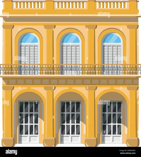 Vector illustration of a traditional Cuba Old Havana house in cartoon style isolated on white ...