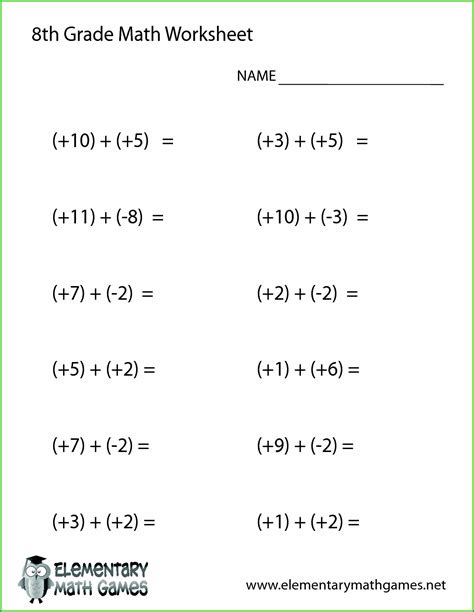 Algebra For 8Th Graders Worksheets - Printable Computer Tools