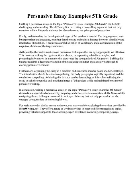 Persuasive Essay Examples 5Th Grade. Argumentative Essay Fifth Grade ...