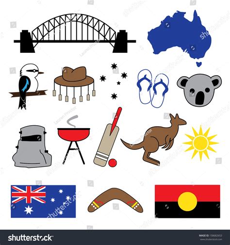 Australian Icons Symbols Stock Vector 158682653 - Shutterstock