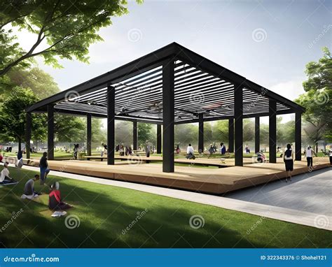 Modern Outdoor Pavilion in Urban Park Stock Illustration - Illustration ...