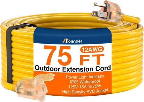 BBOUNDER 75 FT Outdoor Extension Cord Waterproof, 12/3 SJTW Heavy Duty ...