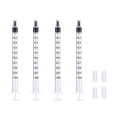 4 Pack 1ml Syringes with Cap, Luer Slip Tip, Syringe for Liquid, No ...