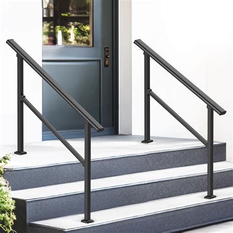 LOVMOR 2 Step Hand Rails for Outdoor Steps, Wrought Iron Railing ...