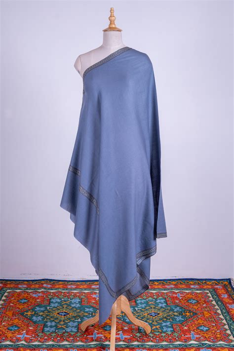 Steel Blue Grace - Hand-Embroidered Sozni Merino Wool Shawl – Kashmkari ...