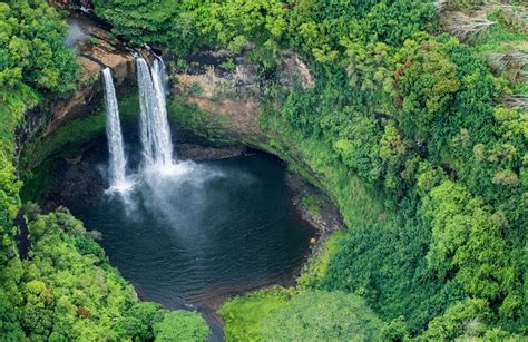 Aerial views of Wailua falls, Kauai - When In Your State