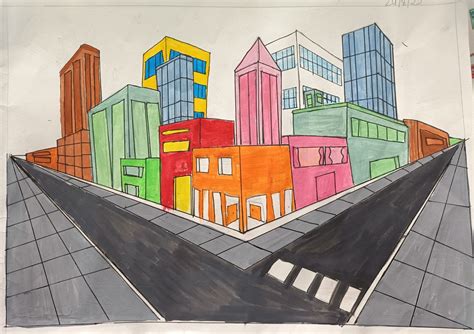 Two Point Perspective City Drawing Examples Elementary School Students