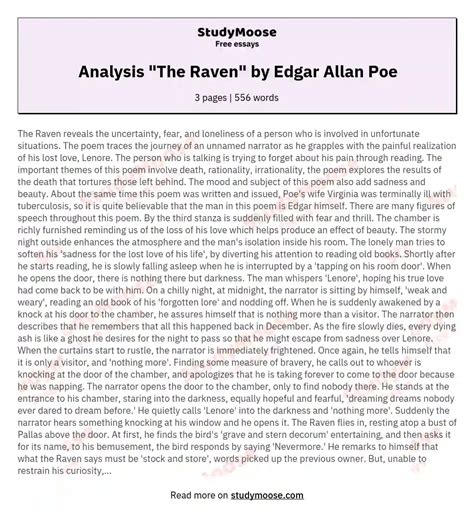 Analysis "The Raven" by Edgar Allan Poe Free Essay Example