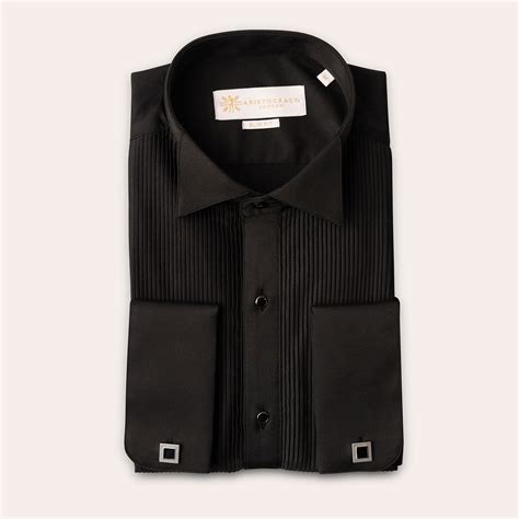 Black Pleated Tuxedo Shirt with Studs | Aristocracy London