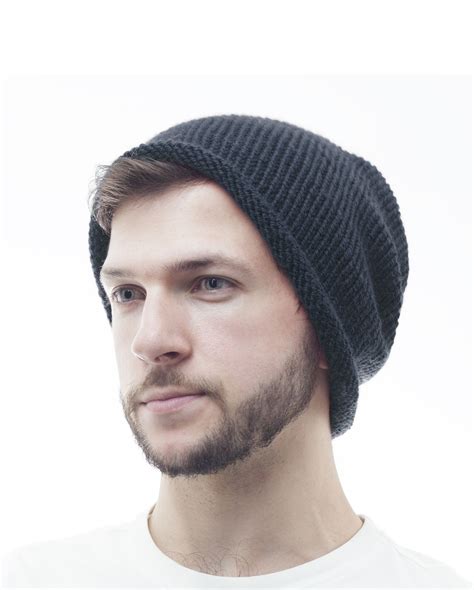 Black Beanie men - Gift for men. Hand knit beanie hat. Merino wool ...