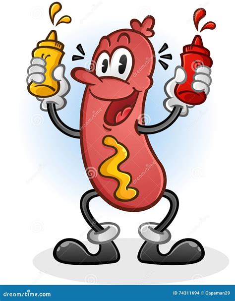 Hot Dog Squirting Ketchup And Mustard Cartoon Character | CartoonDealer ...