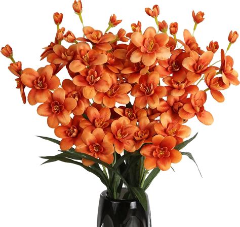 Amazon.com: INSUNSIX Orchid Flowers Artificial 8PCS 25.20" Orange Silk ...