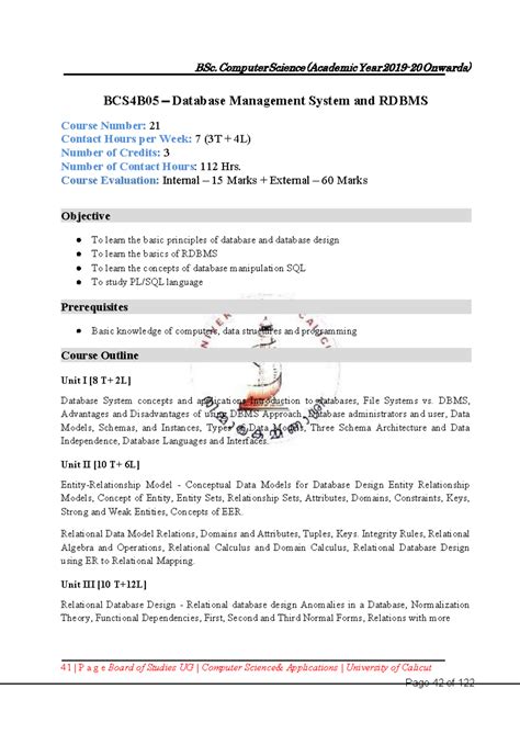 DBMS Syllabus - 41 | P a g e Board of Studies UG | Computer Science ...