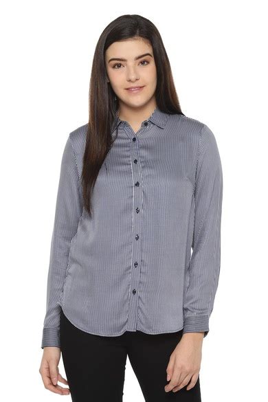 Buy Women Grey Striped Long Sleeves Shirt Online - 383069 | Allen Solly