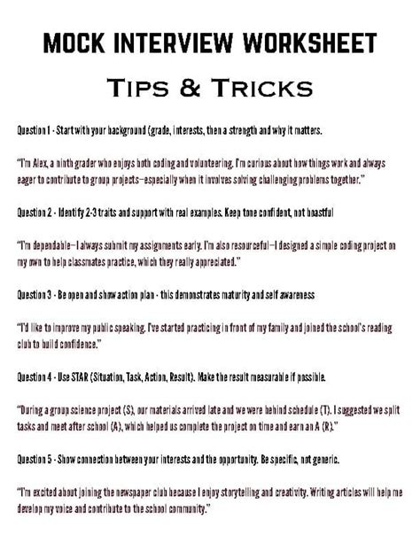 Mock Interview Worksheet 的图像结果