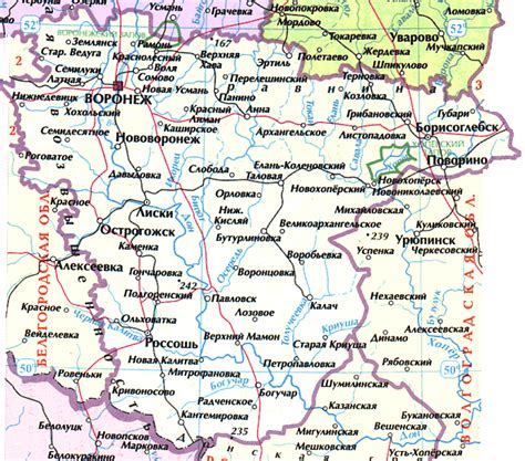 Карта воронежской области подробная со всеми городами и селами