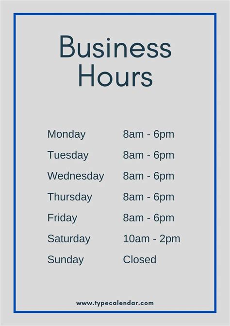 Free Printable Business Hours Templates [PDF, Word, Excel]