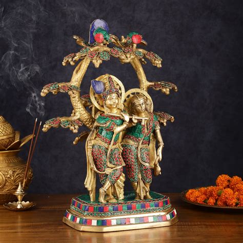 Buy Pure Brass Radha Krishna Under Kadamba Tree Statue with Meenakari ...
