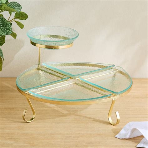 Buy Abaco Barney Glass 2-Tier Chip and Dip Platter with Metal Stand ...