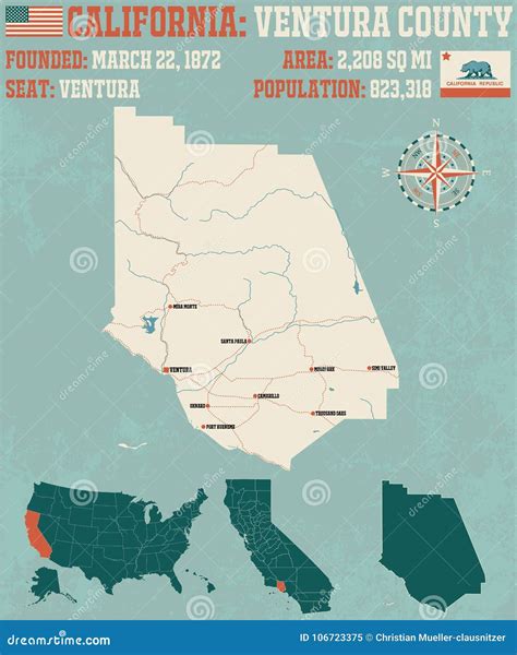 Ventura County Map in California. Stock Vector - Illustration of ...
