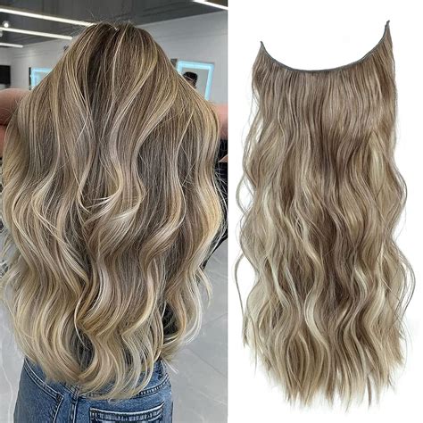 Invisible Wire Hair Extension 12 inch Wavy Light Ash Brown with ...