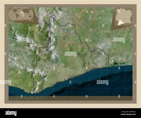Bas-Sassandra, district of Cote d'Ivoire. High resolution satellite map ...