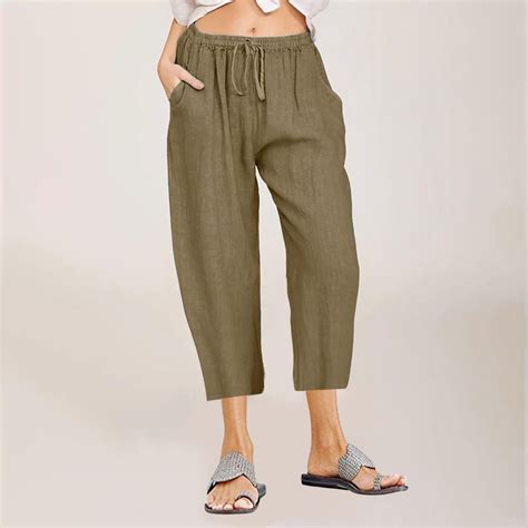Naughtyhood Lightweight Summer Pants Women Casual Cotton Linen Cropped ...