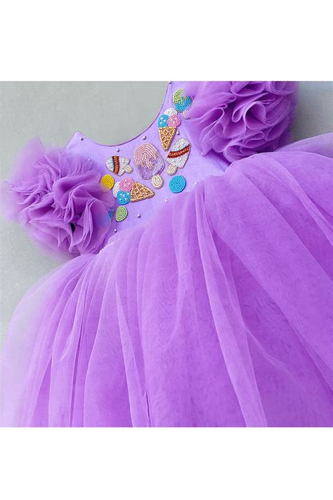 Lavender ice cream motif embroidered dress – Stylemylo