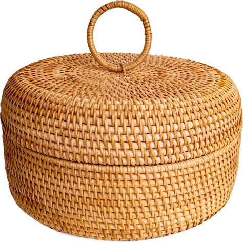 Amazon.com - Large Round Rattan Basket Box with Lid, Extra Large ...