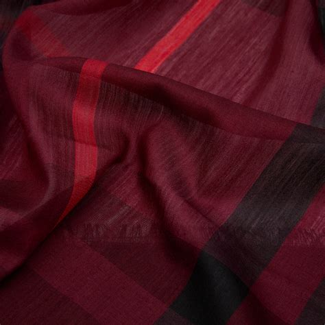 Burgundy Tartan Plaid Wool Silk Scarf | Ipekevi