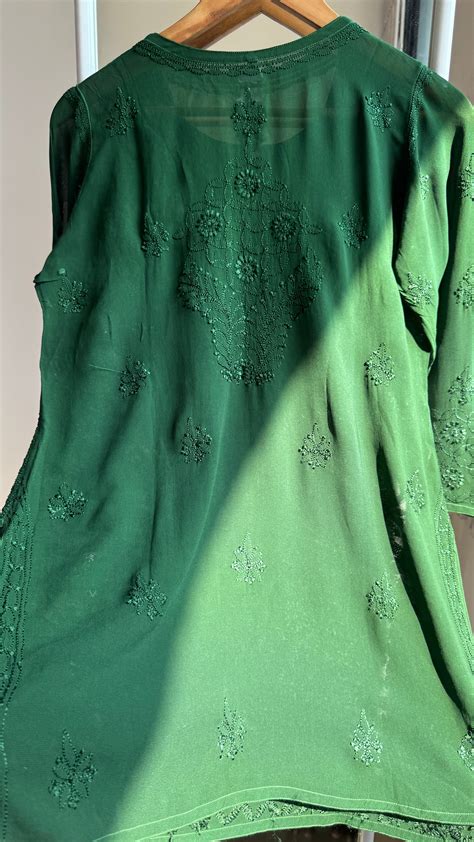 Chikankari Viscose Georgette short Top in Green - ARIAA CHIKANKARI